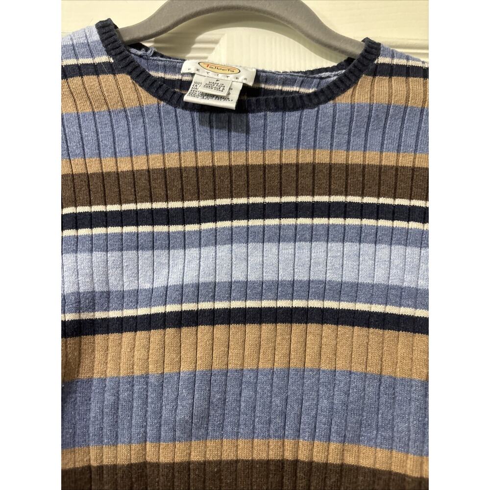 Talbots Petites Vintage 90s Striped Ribbed Cotton Sweater Sz P Made Hong Kong - Picture 3 of 6